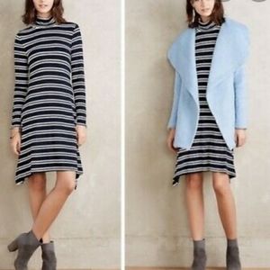 NWOT Meave XS navy blue stripe turtleneck dress